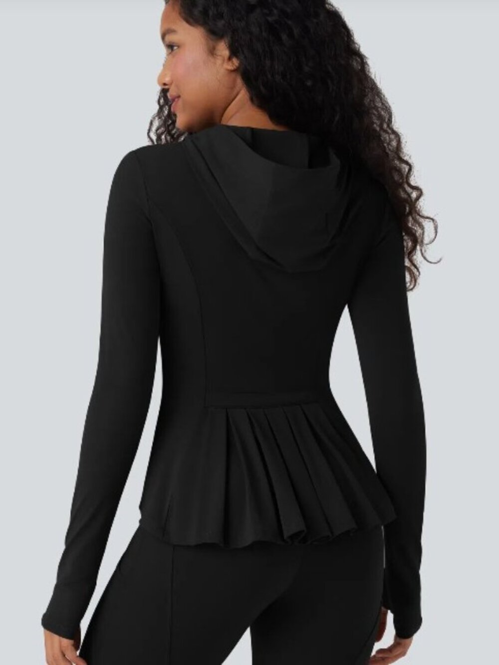 SoftlyZero™ Hooded Long Sleeve Thumb Hole Pleated Jacket with Pockets-UPF50+